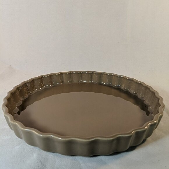 Emile Henry France 6000 11.5" Fluted Tart Dish Ceramic Quiche Taupe Brown Baking - Picture 5 of 13